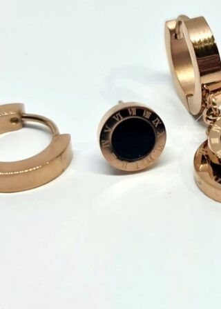 SET OF EARRING ROSE GOLD BLACK